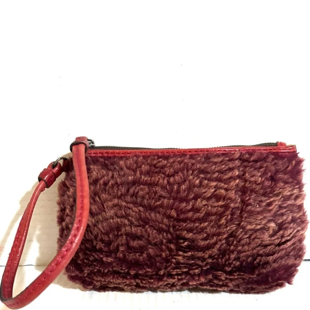 Patricia Nash Red Fur / leather Wristlet Clutch